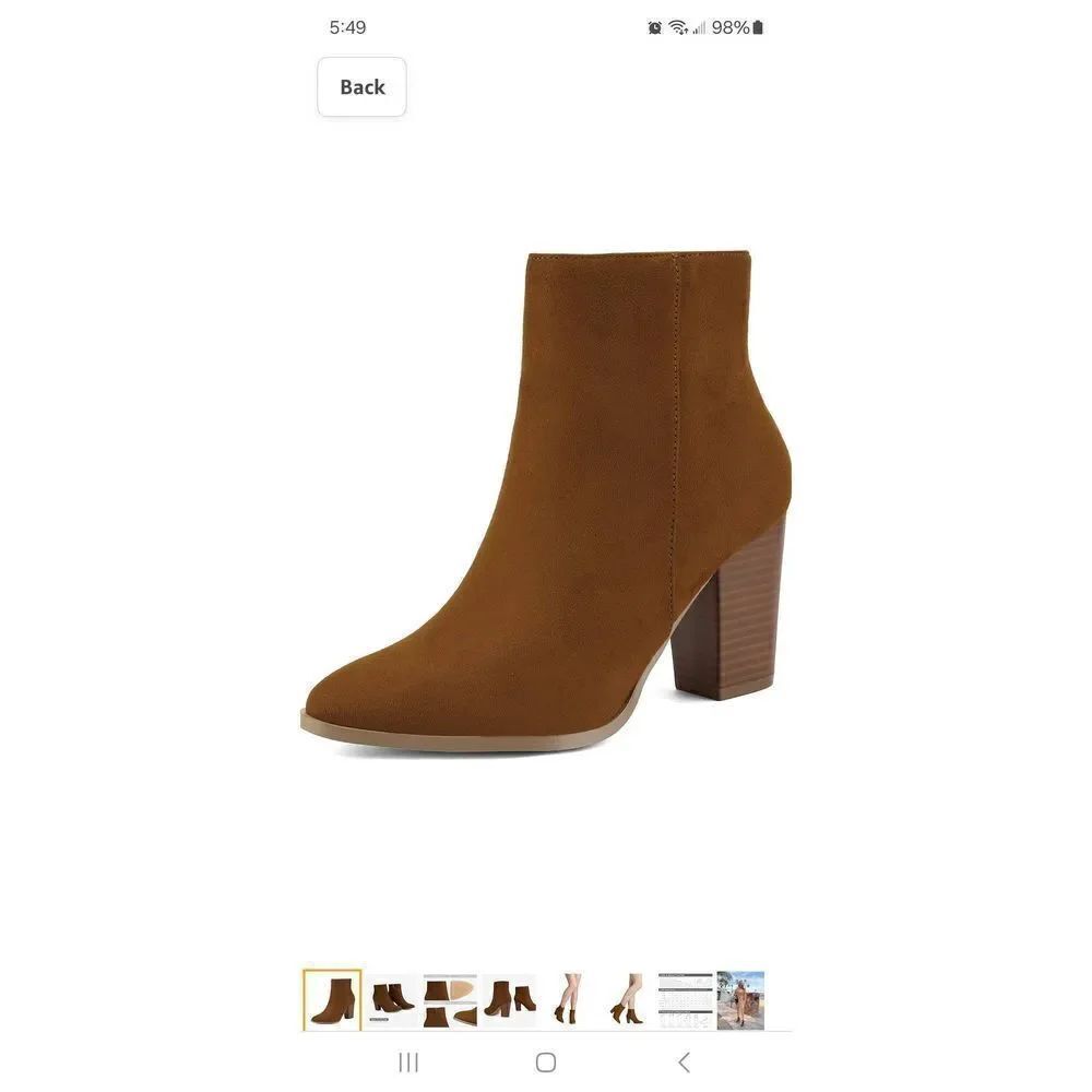 New 6.5 Dream Pairs Anita Brown Tan Chunky Block Heel Zip Ankle Boots Booties